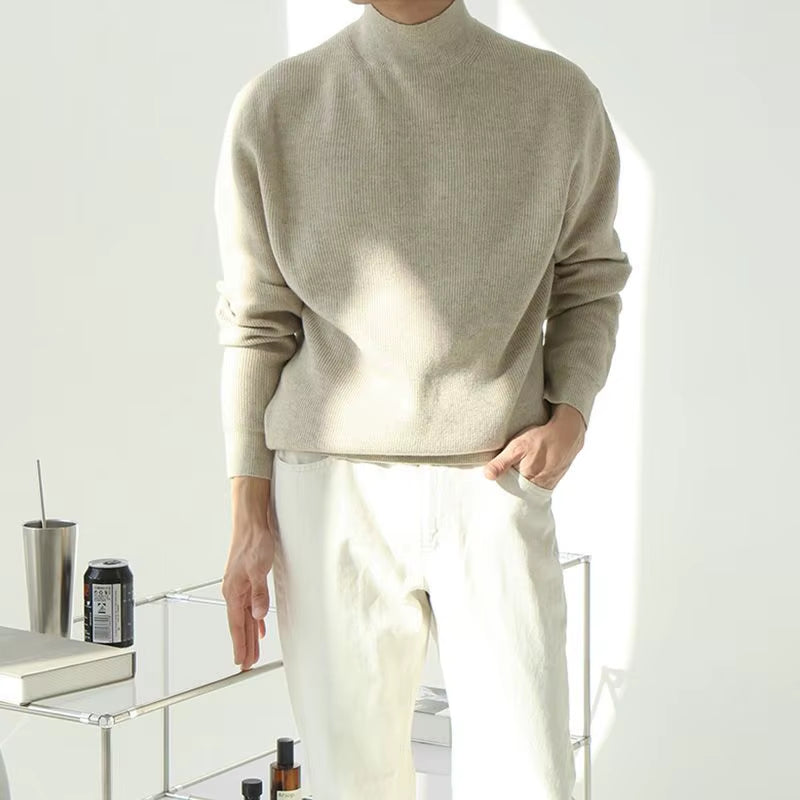 Knitted Sweaters for Men Pullovers Man Clothes Collared Solid Color Plain Tops Fun over Fit Knit Loose Heated Thick Winter Mode