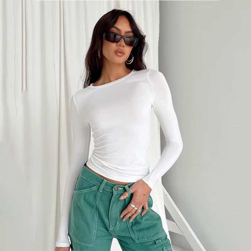 Women Casual Long Sleeve T-Shirts Spring Autumn Solid Slim Fit Pullovers Tees Shirts Female Streetwear Base Tees Tops Casual