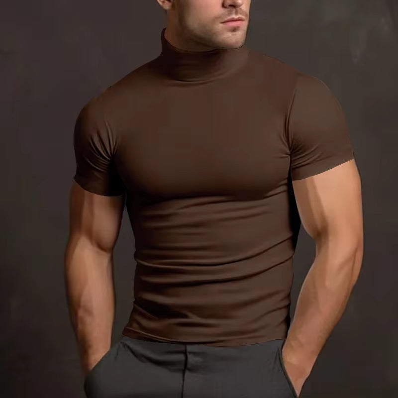 Summer Fashions Solid Color Short-Sleeved Fashion Bottoming Shirt Men'S Tight Turtleneck T-Shirt