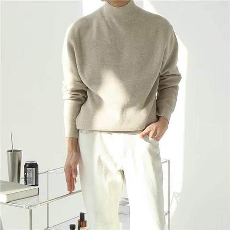 Knitted Sweaters for Men Pullovers Man Clothes Collared Solid Color Plain Tops Fun over Fit Knit Loose Heated Thick Winter Mode