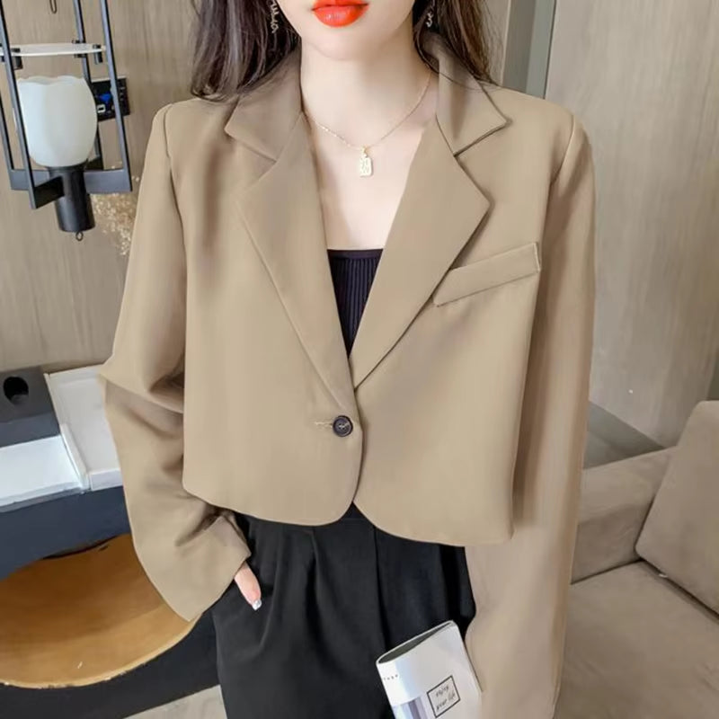 Cropped Blazers for Women 2024 New Korean Fashion Long Sleeve Button up Suit Jacket Woman Elegant All Match Office Blazer Female