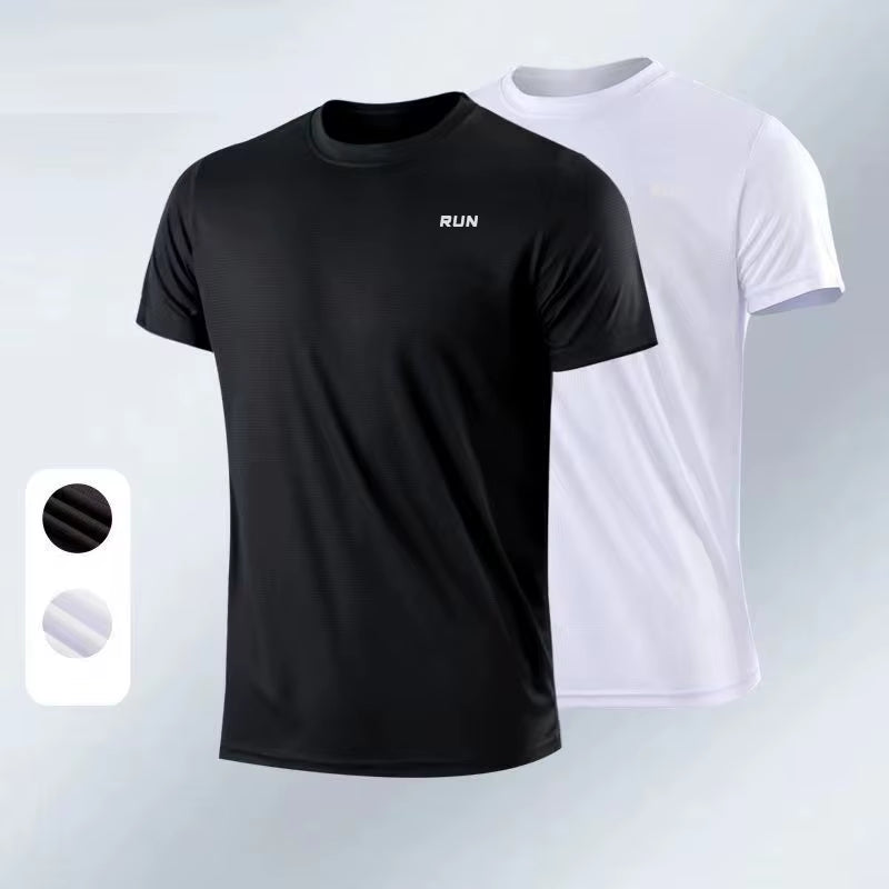New Ice Silk Men Solid Color T-Shirt Men Sporting Casual Tee Shirt Male Gym Running Black Quick Dry T-Shirt Fitness Sports