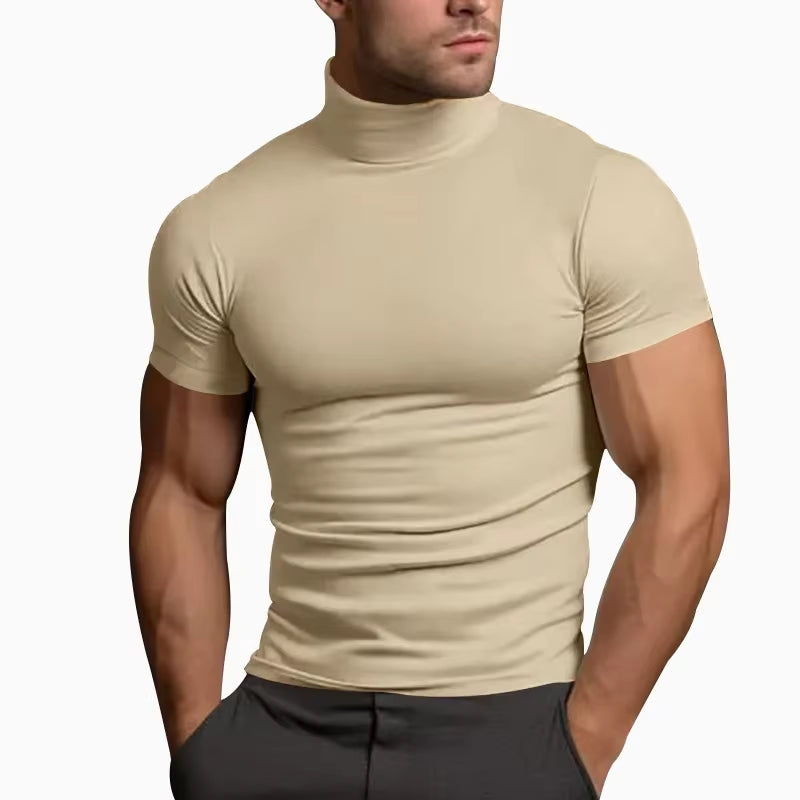 Summer Fashions Solid Color Short-Sleeved Fashion Bottoming Shirt Men'S Tight Turtleneck T-Shirt