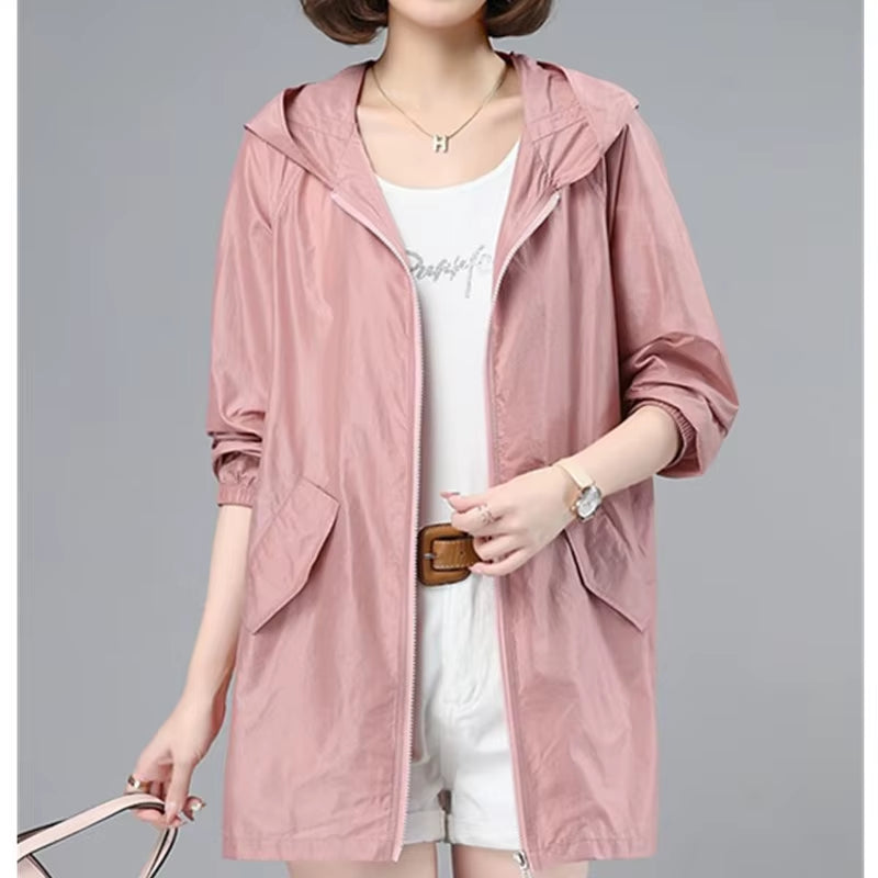 Women Thin Jacket New Sun Uv-Proof Hooded Coat Outdoor Long Sleeve Female 2023 Summer Windbreaker Casual Outerwear Top
