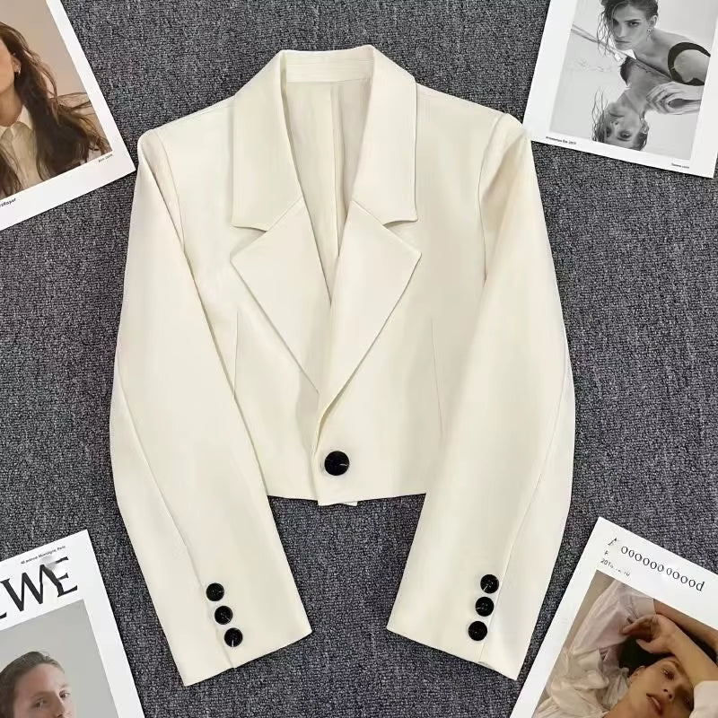 Cropped Blazers for Women 2024 New Korean Fashion Long Sleeve Button up Suit Jacket Woman Elegant All Match Office Blazer Female