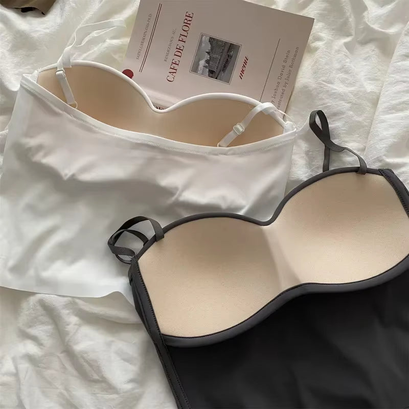 New Solid Color Women'S White Top Sleeveless Thin Straps Camisole Summer Tank Top with Cups Summer Ice Silk Comfortable Sling