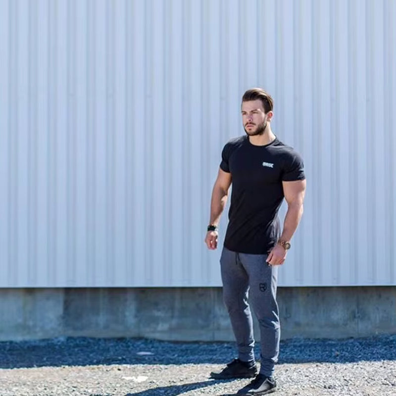 Short Sleeve Tshirt Cotton Stretch Breathable and Sweat-Wicking Slim Fit for Men Casual Workout Fitness Bodybuilding Shirt Tee