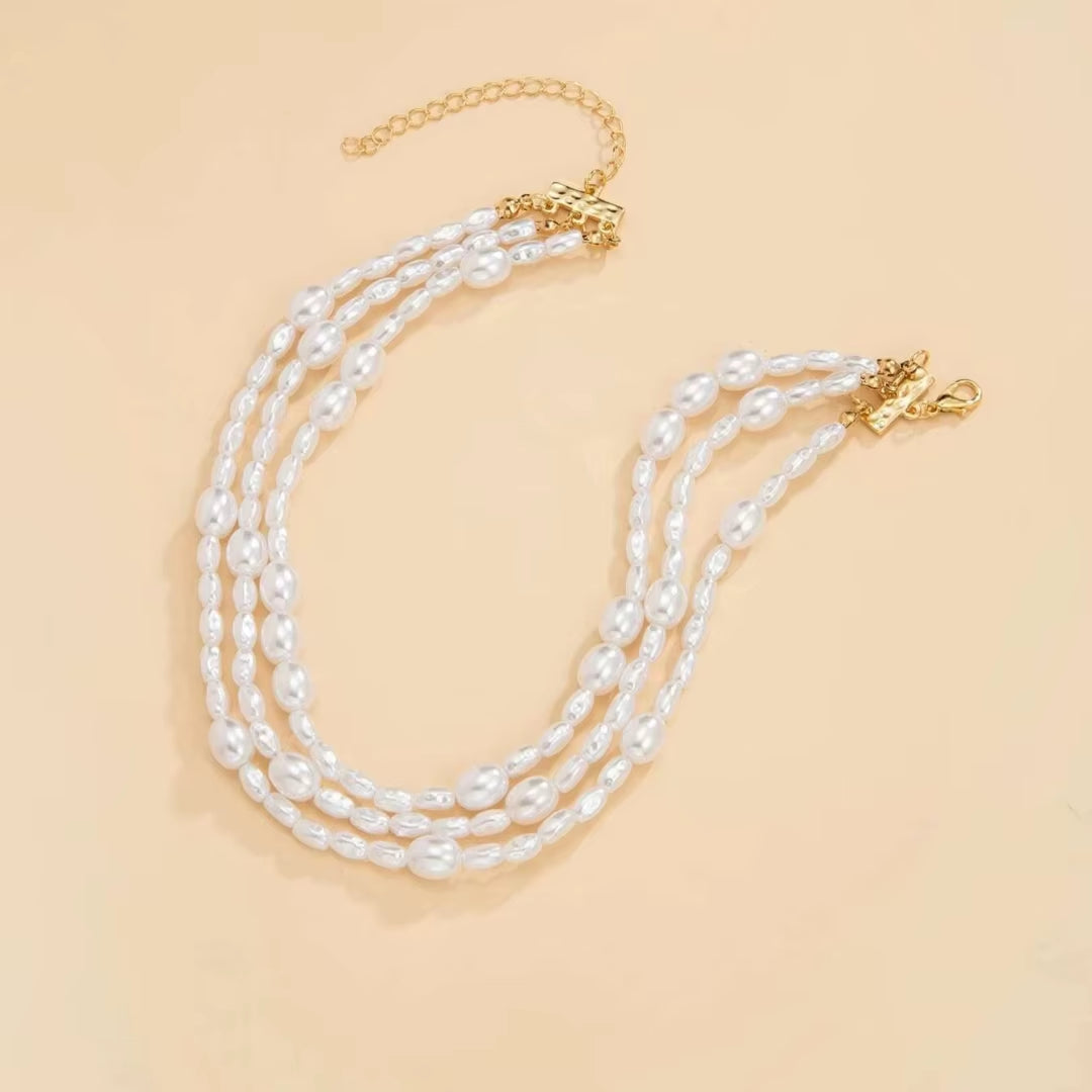 2024 New Simple Baroque Imitation Pearl Chain Choker Necklace Elegant Temperament Beaded Necklace Women'S Wedding Party Jewelry