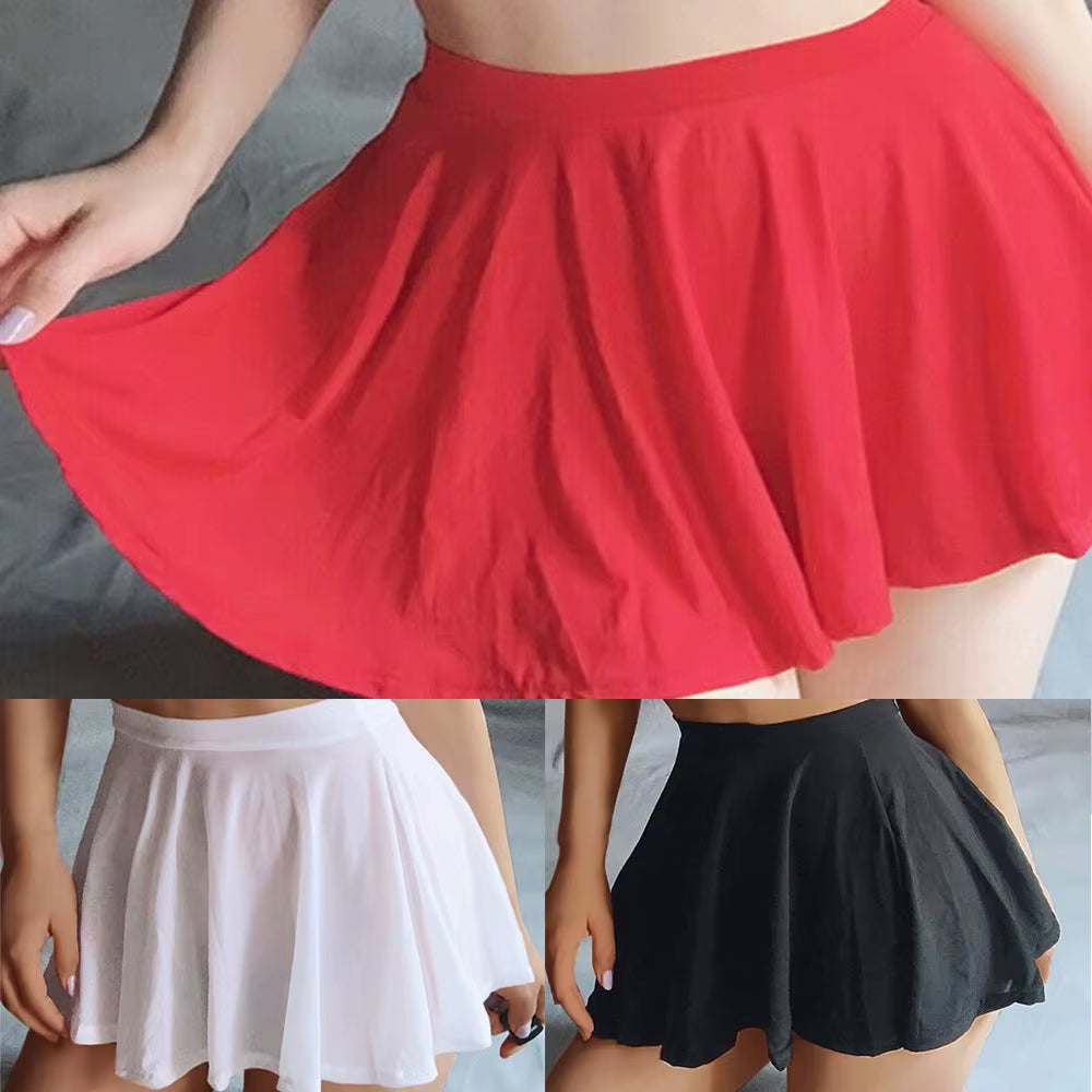 Women Sexy Pleated See through A-Line High Waisted Costume Skirt Lingerie Sheer Skirts Casual Thin Simple Women'S Mini Skirt