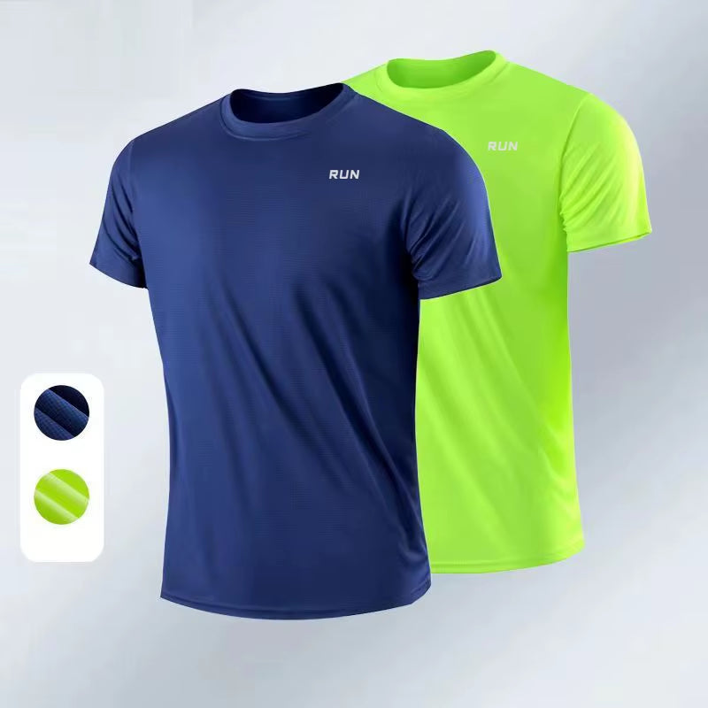 New Ice Silk Men Solid Color T-Shirt Men Sporting Casual Tee Shirt Male Gym Running Black Quick Dry T-Shirt Fitness Sports