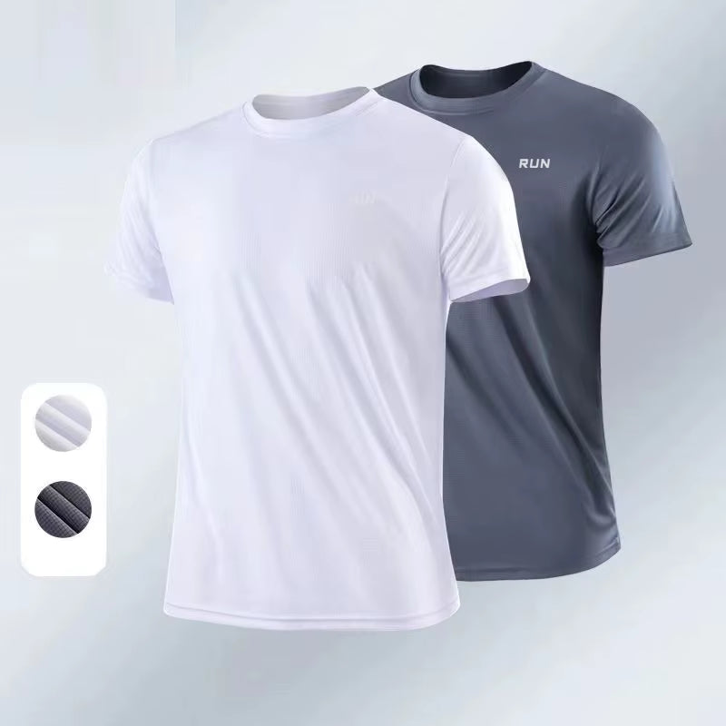 New Ice Silk Men Solid Color T-Shirt Men Sporting Casual Tee Shirt Male Gym Running Black Quick Dry T-Shirt Fitness Sports