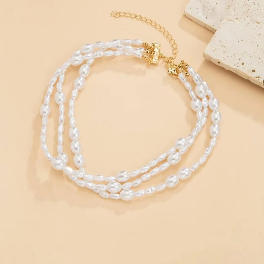 2024 New Simple Baroque Imitation Pearl Chain Choker Necklace Elegant Temperament Beaded Necklace Women'S Wedding Party Jewelry