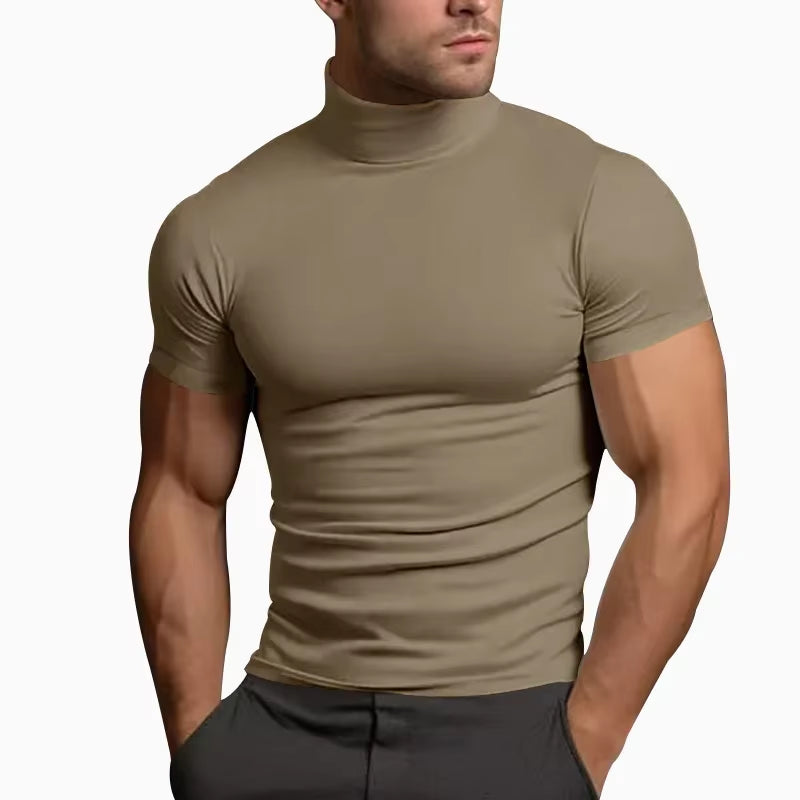 Summer Fashions Solid Color Short-Sleeved Fashion Bottoming Shirt Men'S Tight Turtleneck T-Shirt