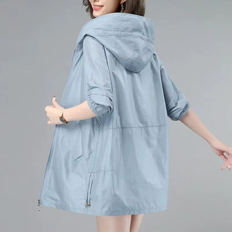 Women Thin Jacket New Sun Uv-Proof Hooded Coat Outdoor Long Sleeve Female 2023 Summer Windbreaker Casual Outerwear Top