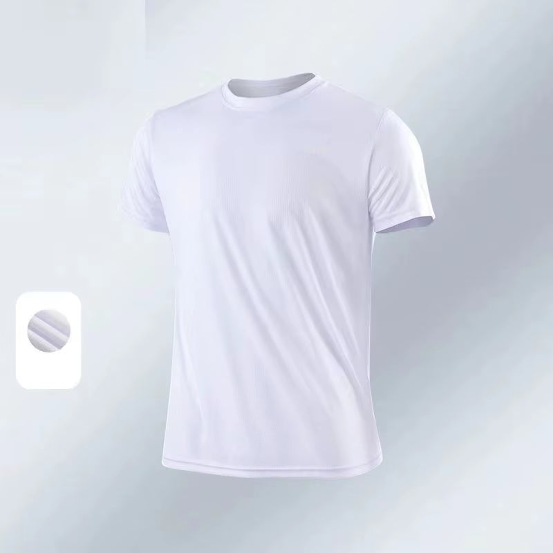 New Ice Silk Men Solid Color T-Shirt Men Sporting Casual Tee Shirt Male Gym Running Black Quick Dry T-Shirt Fitness Sports