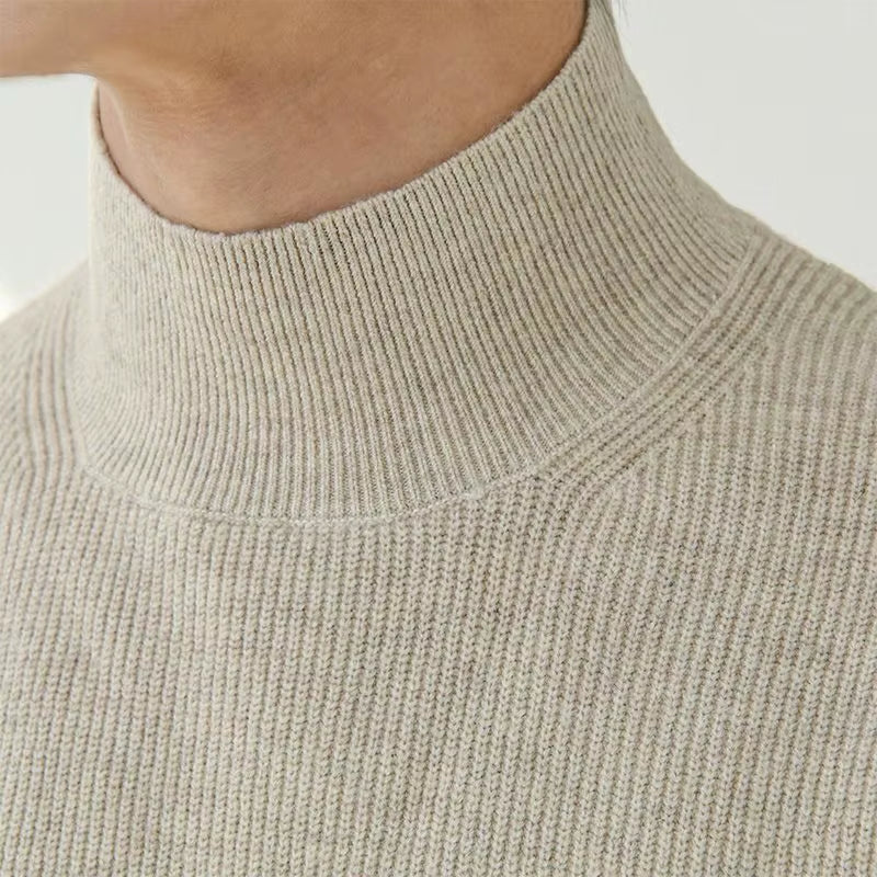 Knitted Sweaters for Men Pullovers Man Clothes Collared Solid Color Plain Tops Fun over Fit Knit Loose Heated Thick Winter Mode