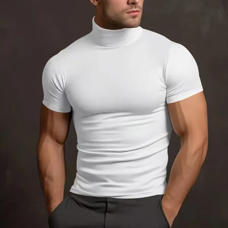 Summer Fashions Solid Color Short-Sleeved Fashion Bottoming Shirt Men'S Tight Turtleneck T-Shirt