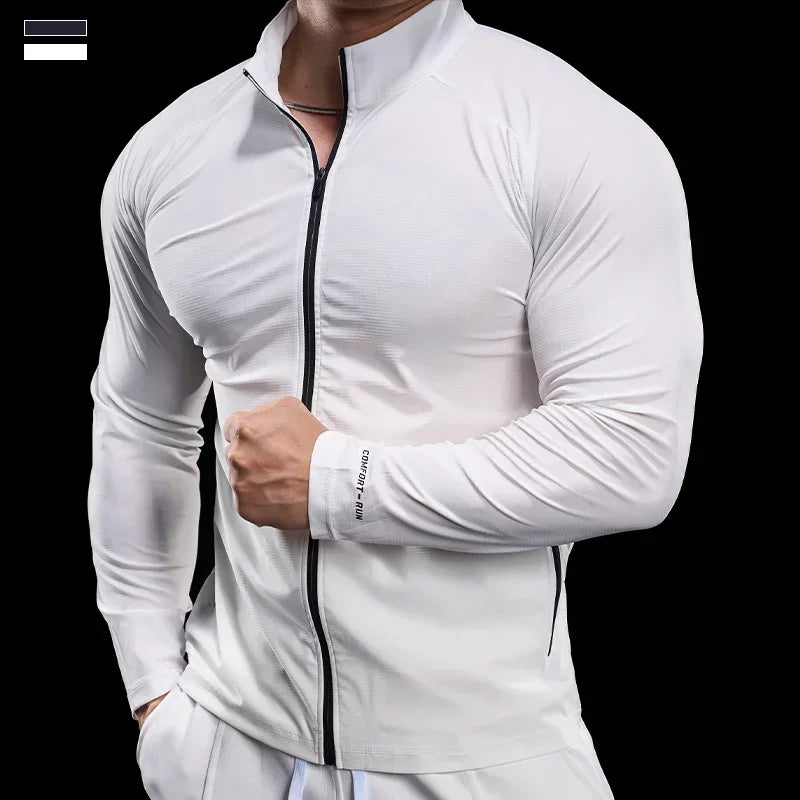 Men'S Sports Gym Jacket Running Fitness Training Long Sleeve Stretch Slim Standing Collar Tight Muscle Training Quick Dry Coat