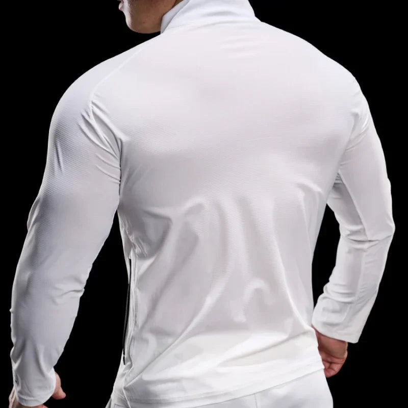 Men'S Sports Gym Jacket Running Fitness Training Long Sleeve Stretch Slim Standing Collar Tight Muscle Training Quick Dry Coat