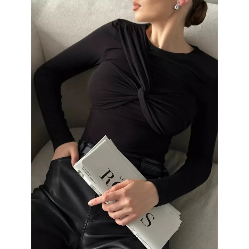 Fashion Sexy Slim Fit Women'S Tops High-Stretch Modal Cross-Tied T-Shirt Sexy Long Sleeve Tight Fitting Base Shirt Y2K Clothes