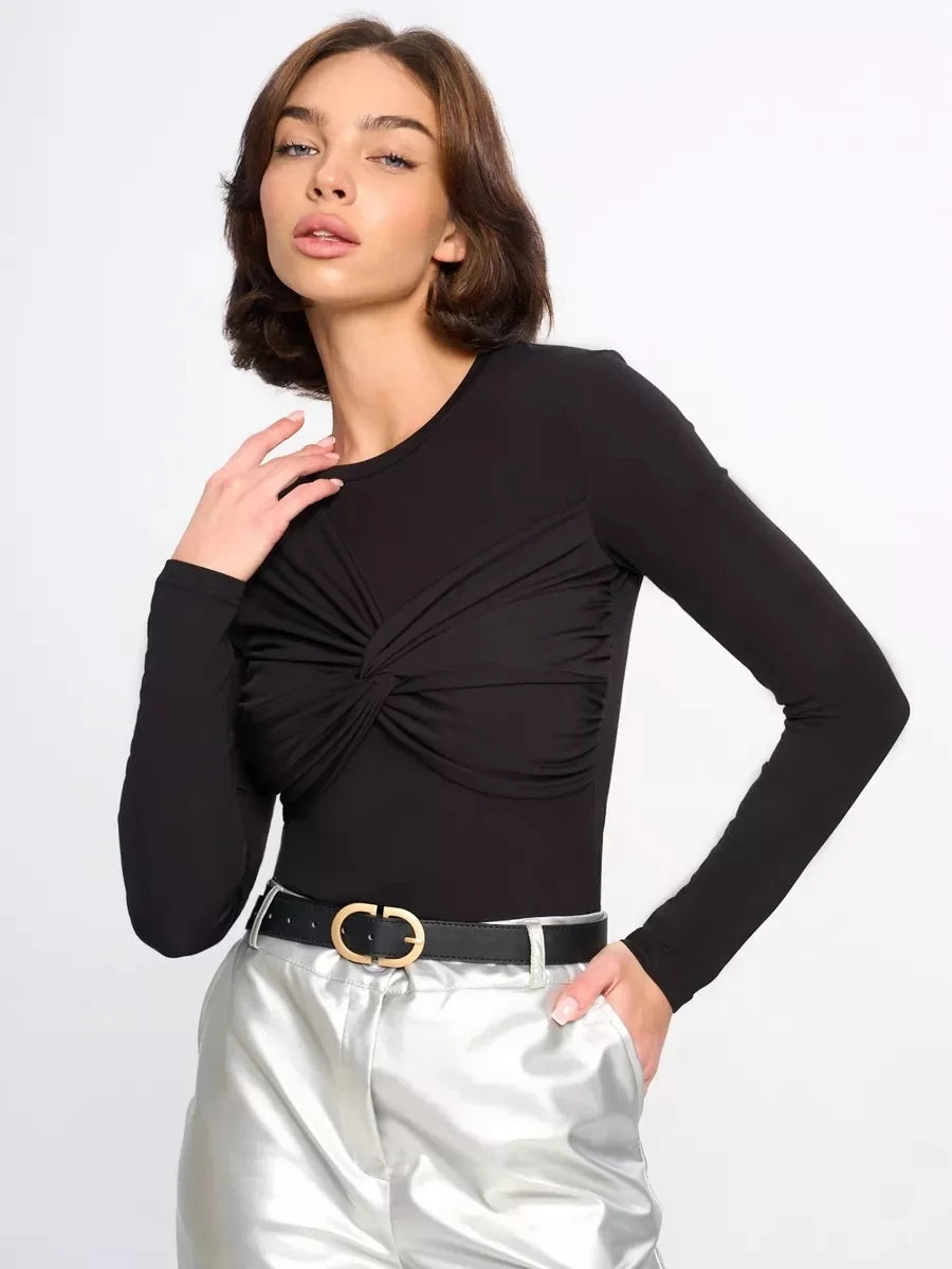 Fashion Sexy Slim Fit Women'S Tops High-Stretch Modal Cross-Tied T-Shirt Sexy Long Sleeve Tight Fitting Base Shirt Y2K Clothes