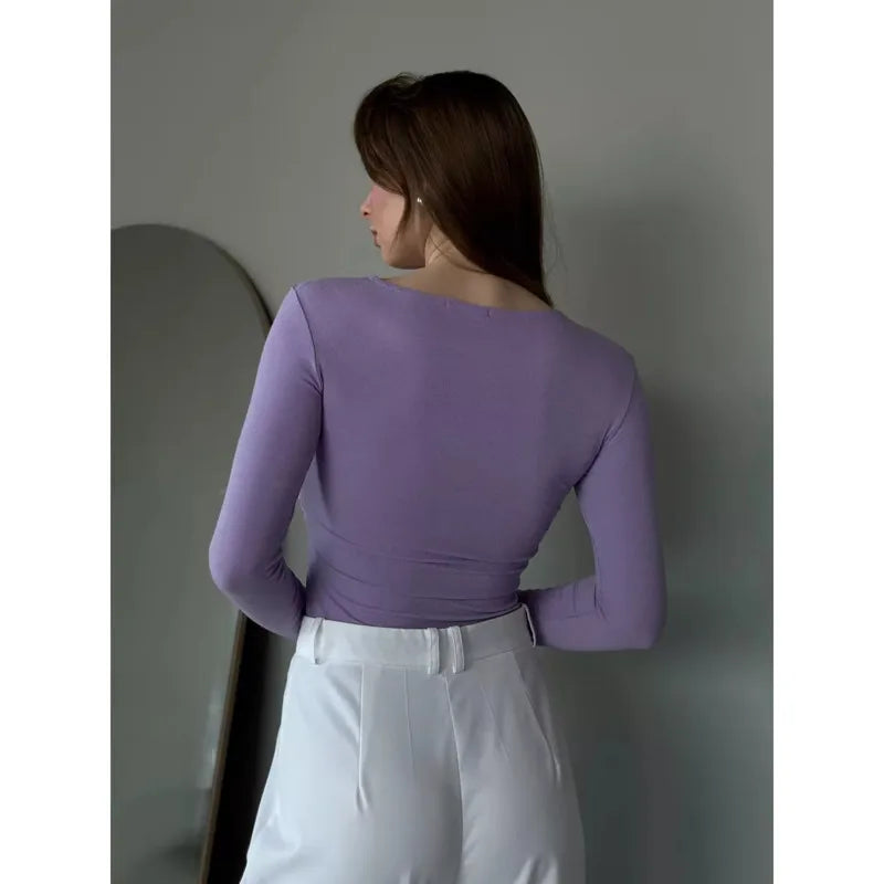 Fashion Sexy Slim Fit Women'S Tops High-Stretch Modal Cross-Tied T-Shirt Sexy Long Sleeve Tight Fitting Base Shirt Y2K Clothes