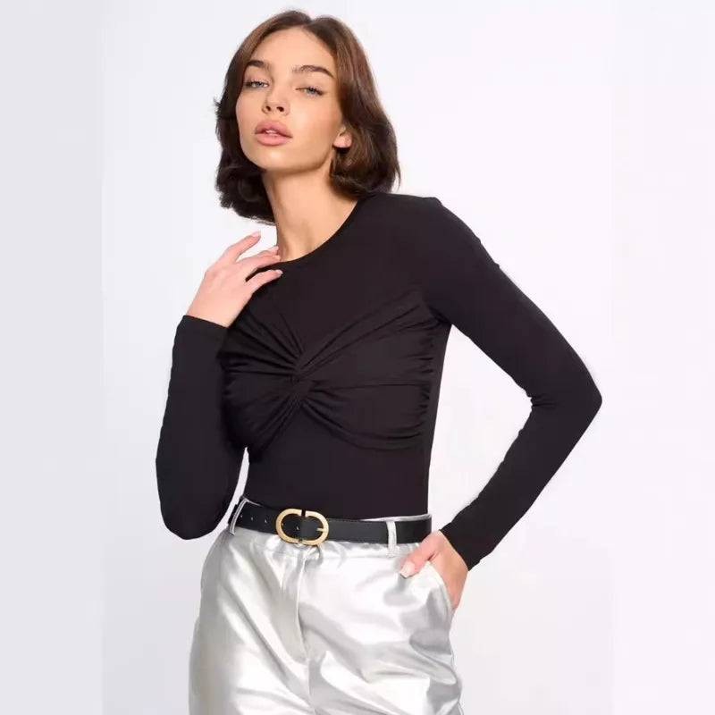 Fashion Sexy Slim Fit Women'S Tops High-Stretch Modal Cross-Tied T-Shirt Sexy Long Sleeve Tight Fitting Base Shirt Y2K Clothes