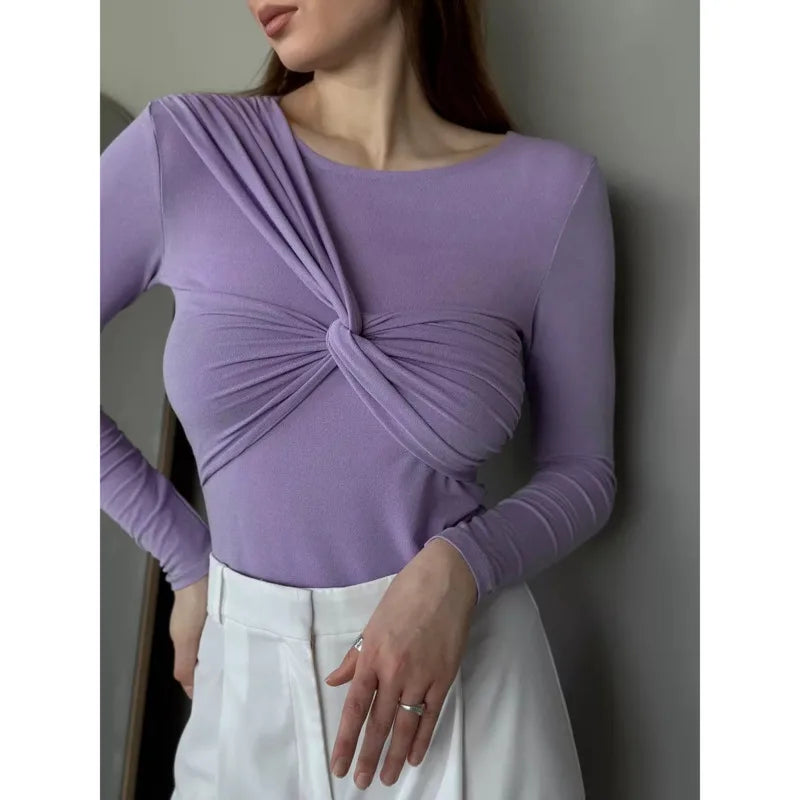 Fashion Sexy Slim Fit Women'S Tops High-Stretch Modal Cross-Tied T-Shirt Sexy Long Sleeve Tight Fitting Base Shirt Y2K Clothes