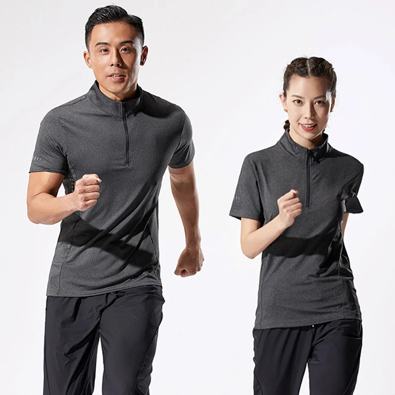 Men Tight Sport T-Shirt Short Sleeve Gym Running Clothing Fitness Compression Sportswear Zip Pullover Hiking Rashgard Sweatshirt