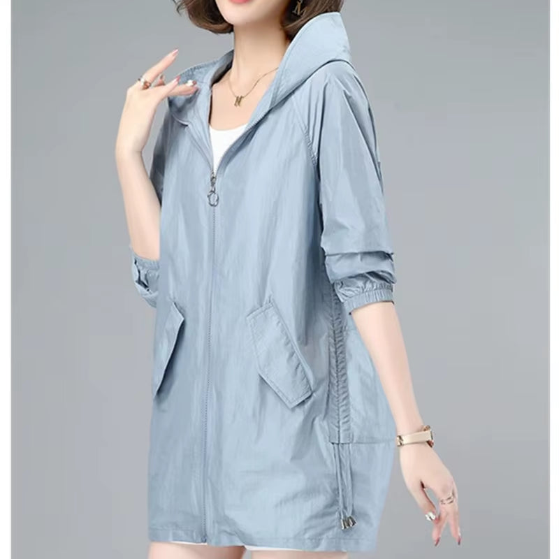 Women Thin Jacket New Sun Uv-Proof Hooded Coat Outdoor Long Sleeve Female 2023 Summer Windbreaker Casual Outerwear Top