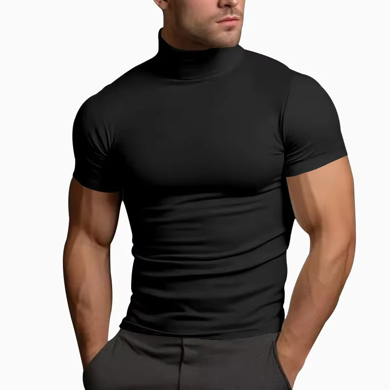 Summer Fashions Solid Color Short-Sleeved Fashion Bottoming Shirt Men'S Tight Turtleneck T-Shirt
