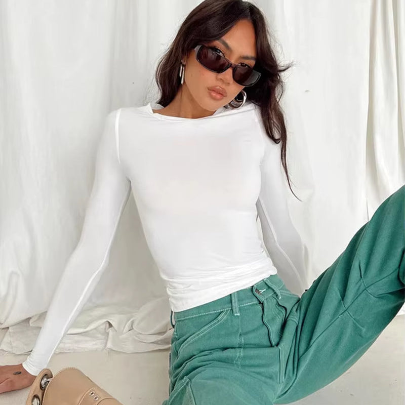 Women Casual Long Sleeve T-Shirts Spring Autumn Solid Slim Fit Pullovers Tees Shirts Female Streetwear Base Tees Tops Casual