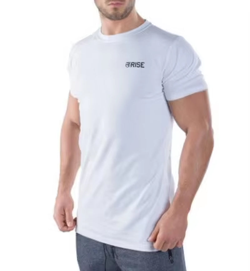 Short Sleeve Tshirt Cotton Stretch Breathable and Sweat-Wicking Slim Fit for Men Casual Workout Fitness Bodybuilding Shirt Tee