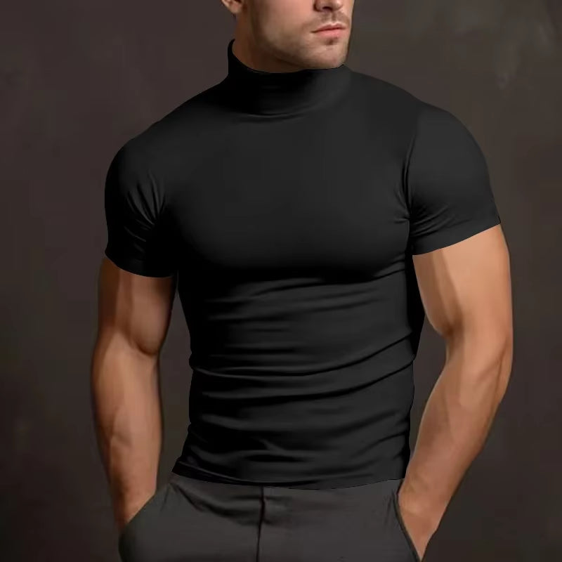 Summer Fashions Solid Color Short-Sleeved Fashion Bottoming Shirt Men'S Tight Turtleneck T-Shirt