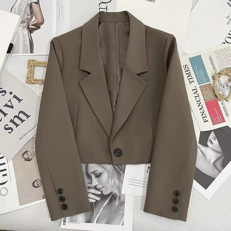 Cropped Blazers for Women 2024 New Korean Fashion Long Sleeve Button up Suit Jacket Woman Elegant All Match Office Blazer Female