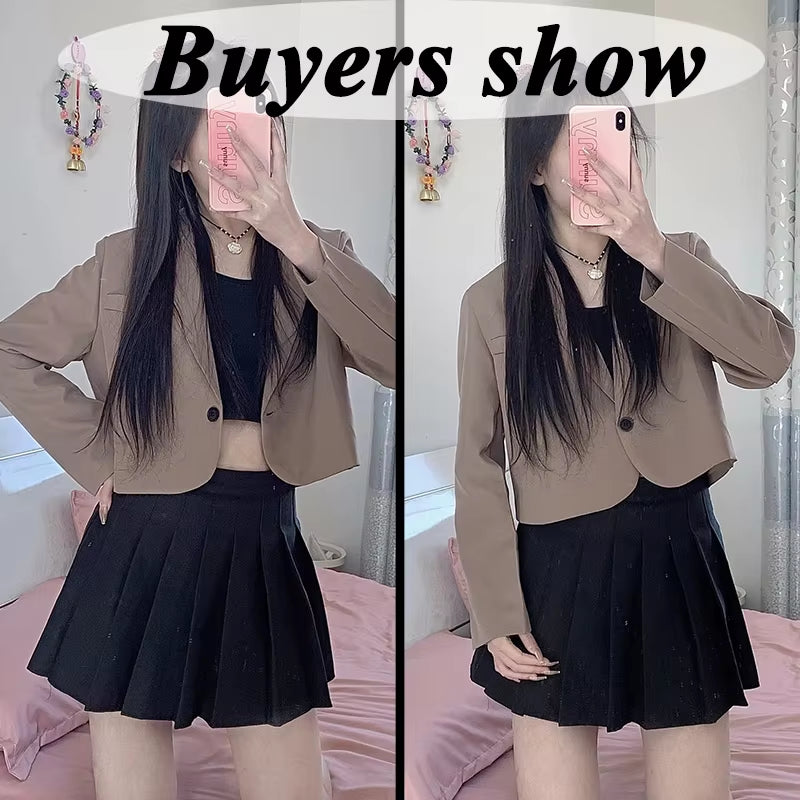 Cropped Blazers for Women 2024 New Korean Fashion Long Sleeve Button up Suit Jacket Woman Elegant All Match Office Blazer Female