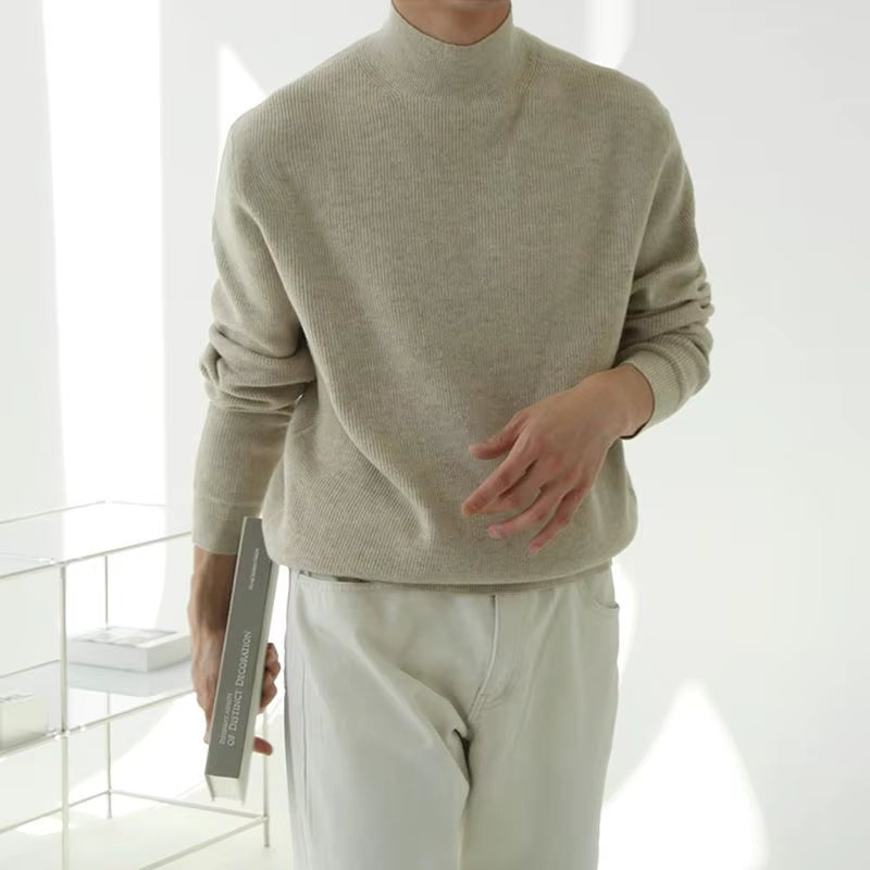 Knitted Sweaters for Men Pullovers Man Clothes Collared Solid Color Plain Tops Fun over Fit Knit Loose Heated Thick Winter Mode