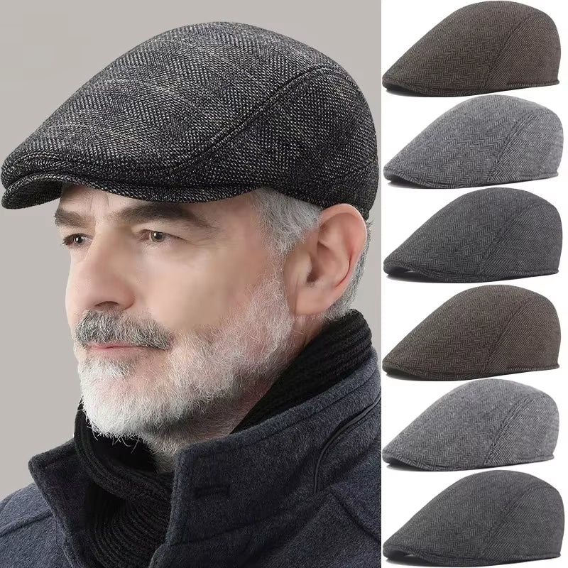 Retro Classical Wool Caps Men British Artist Painters Hats Autumn Winter Berets Herringbone Flat Peaked Cap Hip Hop Berets