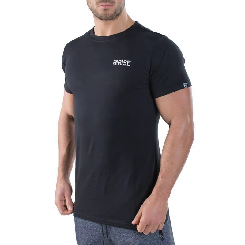 Short Sleeve Tshirt Cotton Stretch Breathable and Sweat-Wicking Slim Fit for Men Casual Workout Fitness Bodybuilding Shirt Tee