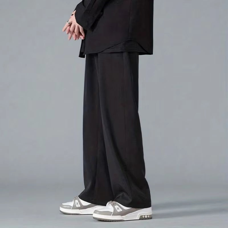 2024 Spring New Solid Color Straight Pants Man Elastic Waist Loose Casual Harajuku Trousers Japanese Style Thin Style Clothes