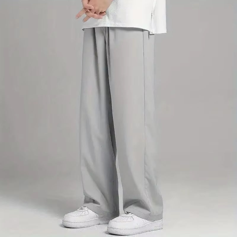 2024 Spring New Solid Color Straight Pants Man Elastic Waist Loose Casual Harajuku Trousers Japanese Style Thin Style Clothes