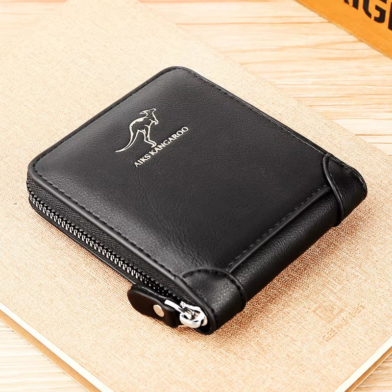 Leather Men’S Wallet Luxury Mens Purse Male Zipper Card Holders with Coin Pocket Rfid Wallets Gifts for Men Money Bag