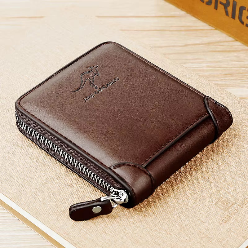 Leather Men’S Wallet Luxury Mens Purse Male Zipper Card Holders with Coin Pocket Rfid Wallets Gifts for Men Money Bag