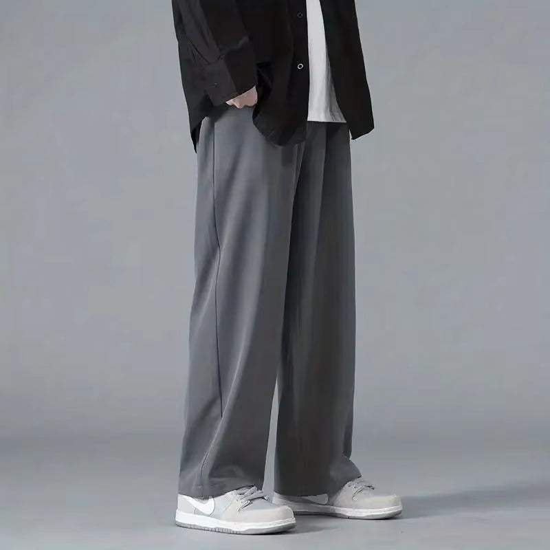 2024 Spring New Solid Color Straight Pants Man Elastic Waist Loose Casual Harajuku Trousers Japanese Style Thin Style Clothes