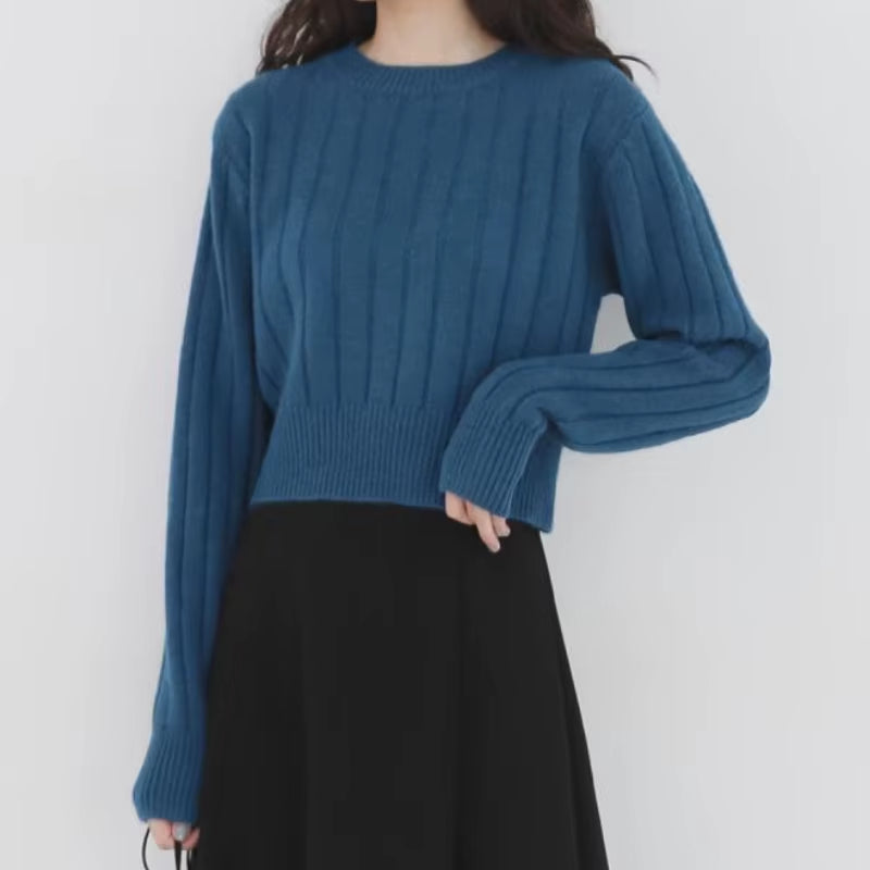 Knit Cropped Sweaters Women Simple Solid Loose Chic Cozy Leisure All-Match Streetwear Students Ulzzang Harajuku Y2K Ins Fashion