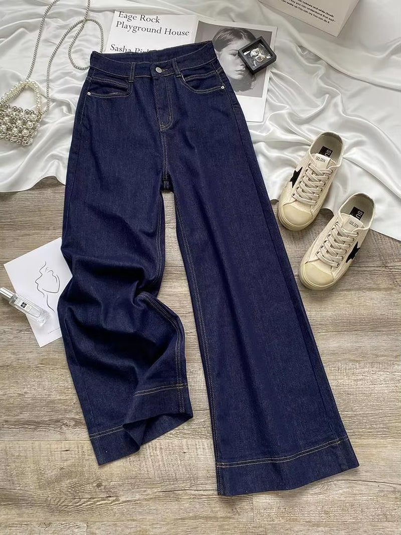 Blue Straight Jeans for Women Early Autumn Autumn 2024 New High Waist Slimming Loose Drooping Wide-Leg Pants