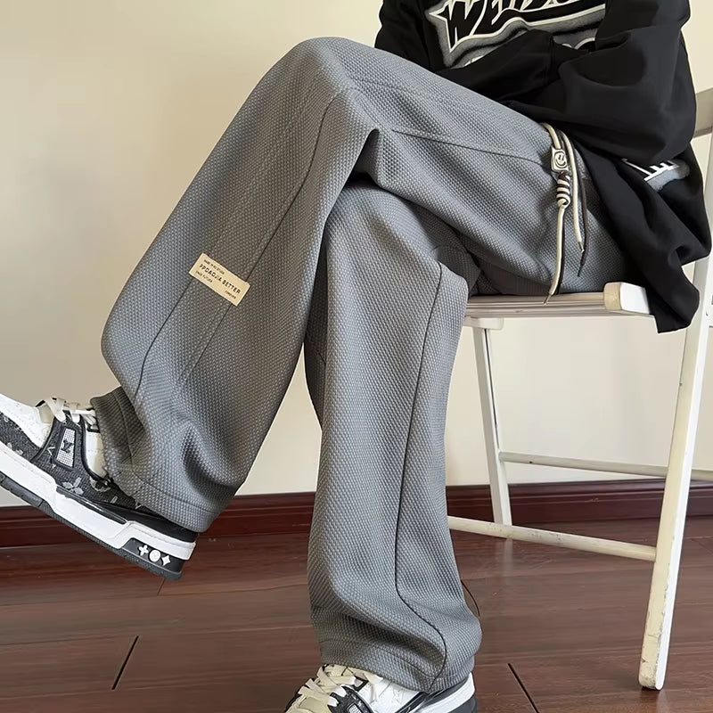 Men Joggers Sweatpants New Hip Hop Baggy Pant Straight Leg Sport Pants Side Label Design Streetwear Male Trousers