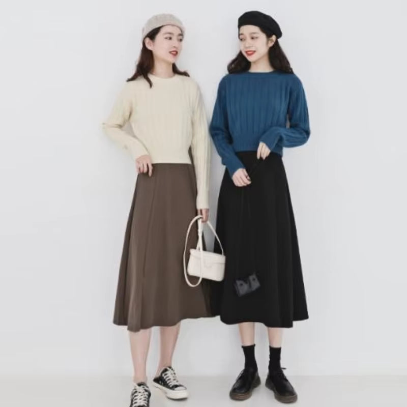 Knit Cropped Sweaters Women Simple Solid Loose Chic Cozy Leisure All-Match Streetwear Students Ulzzang Harajuku Y2K Ins Fashion