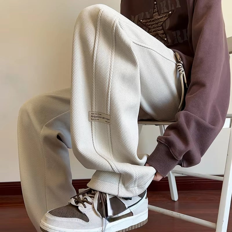 Men Joggers Sweatpants New Hip Hop Baggy Pant Straight Leg Sport Pants Side Label Design Streetwear Male Trousers