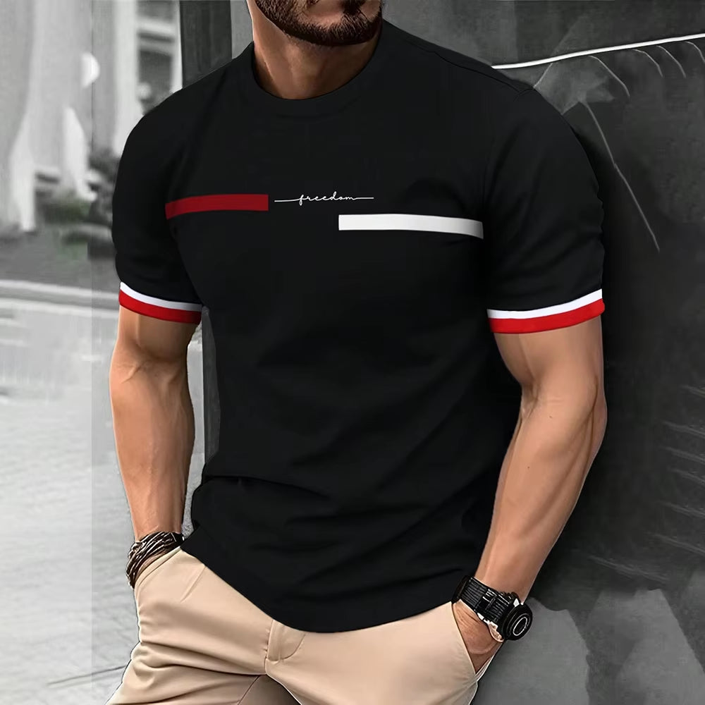 Fashion 3D Stripe Letter Print Men'S T Shirt Hip Hop Trend Harajuku Streetwear Casual O-Neck Oversized T-Shirts Summer Men Tops